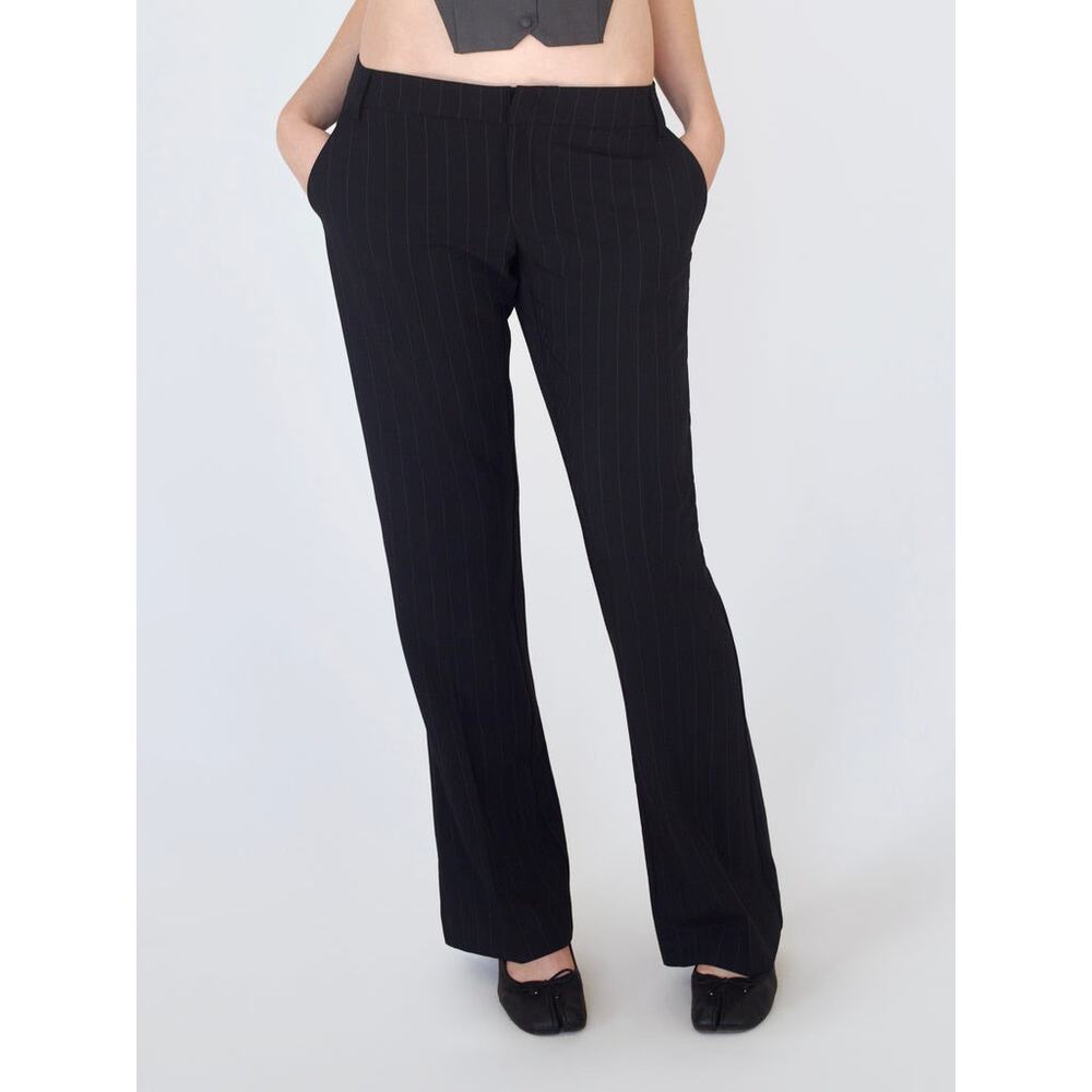 Straight Leg Pinstripe Dress Pants - Black